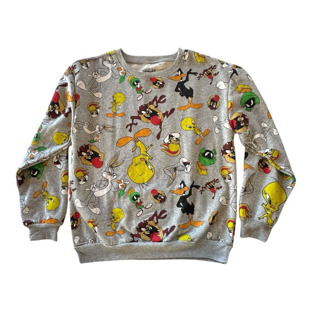 Looney Tunes Characters Sweatshirt Long Sleeve Graphic Gray Size Medium (7-9) - Picture 2 of 9